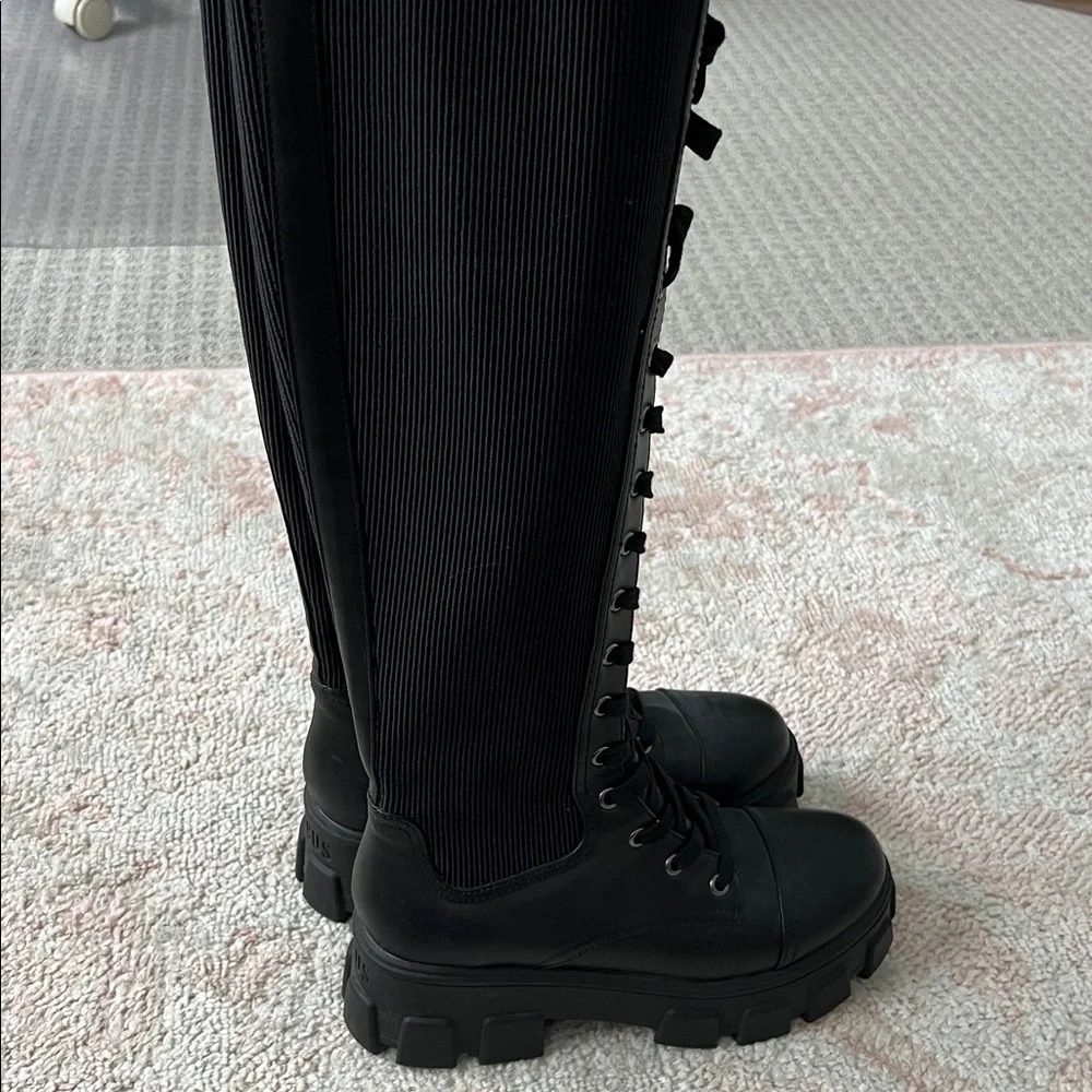 Black Lace-Up Knee-High Combat Boots - Women's - Picture 7 of 14
